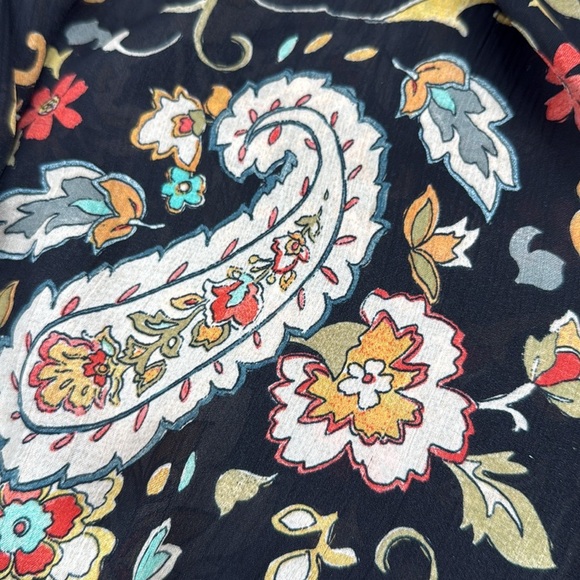 ZARA Floral Paisley Ruffle Boho Blouse Split V-Neck Tie Sleeve Top - Picture 15 of 15